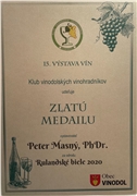 Rulandské biele 2020 - Zlátá medaila - Vinodol 2022